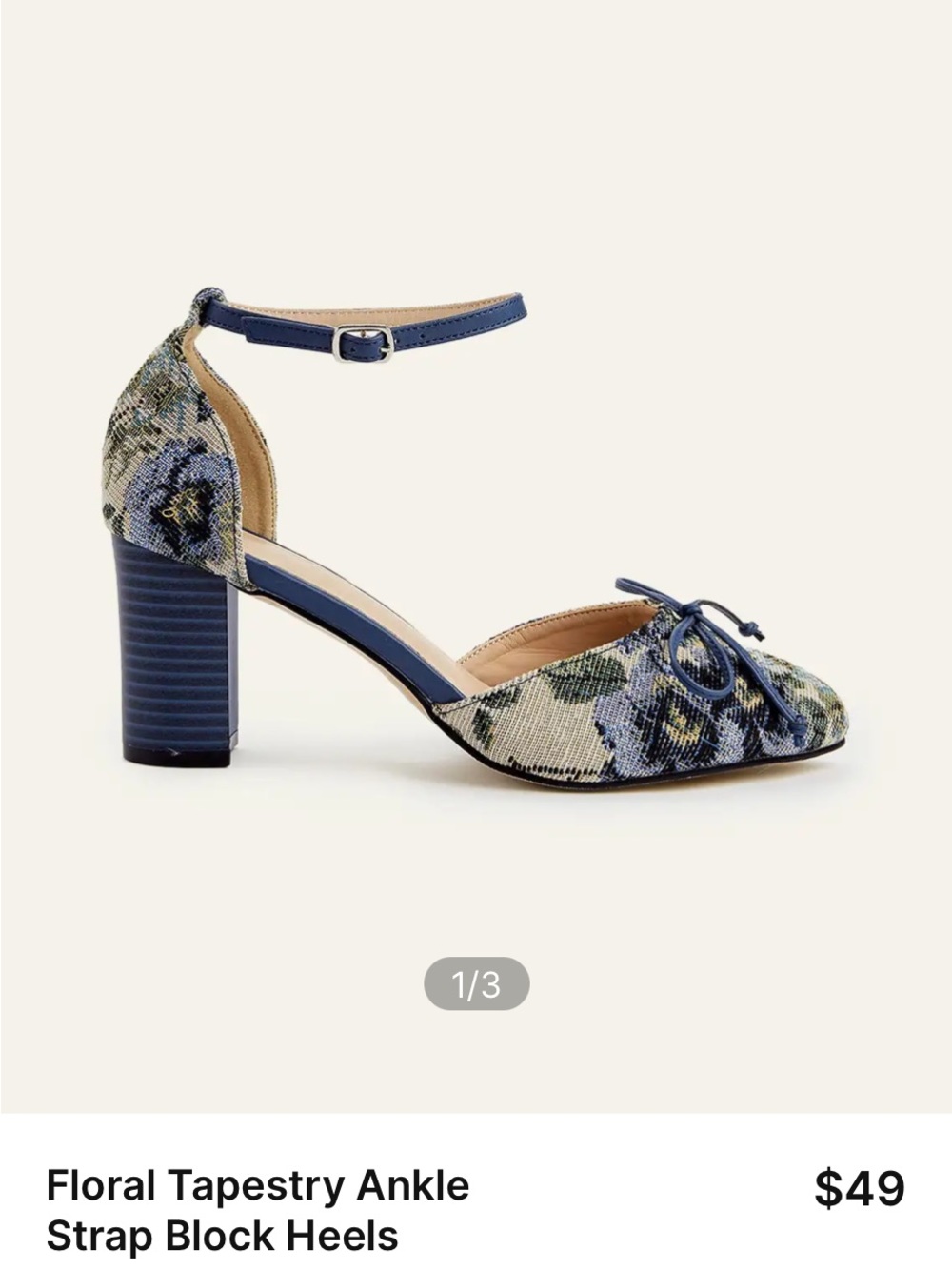 Azazie Blue Floral Tapestry Ankle-Strap Block Heels